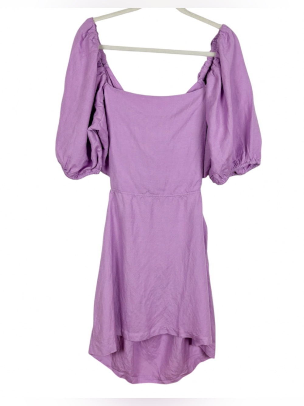 LOFT Beach Puff Sleeve Mini Dress Lilac Cutout Open Back Pocket Linen Blend XL